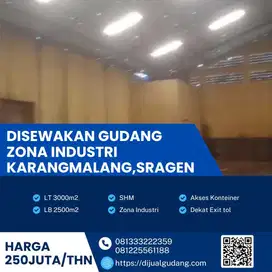 Disewakan gudang lokasi sragen luas 3000m BU!