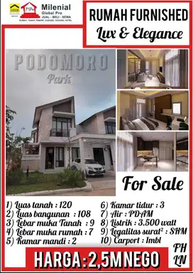 Rumah Furnished Lux & Elegance siap huni di Podomoro Park