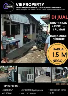 TURUN HARGA  DIJUAL KONTRAKAN 4 PINTU + 1 RUMAH DEKAT LRT HARJAMUKTI