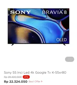 SONY 55 INCH LED 4K GOOGLE TV K-55XR80