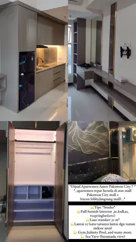 Apartemen Amor Pakuwon city furnish dekat mall, ITS, Mulyosari