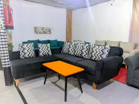 Sofa tamu L murah ready