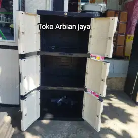 Promo Murah Lemari Plastik Mini 3 Susun Kaca Plus kunci