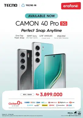 TECNO CAMON 40 PR0 5G 8/256GB - GARANSI RESMI ERAFONE