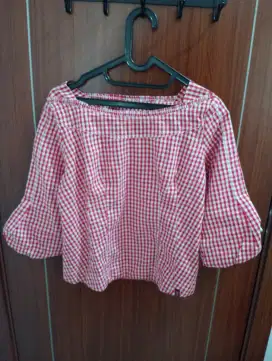 Blouse Kotak Kotak Merah Merk Ako, harga NETT
