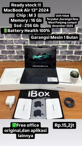 MacBook Air M3 13” 2024,Garngsi IBox masi Aktif