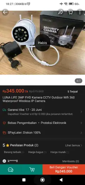 Dijual sepaket CCTV v380 pro outdoor anti air dn modem wifi smartfreen