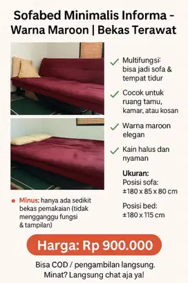Sofabed Minimalis Informa - Warna Maroon | Bekas Terawat