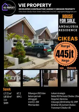 Jual Cepat Rumah Cantik Siap Huni. Perumahan Andalusia Residence
