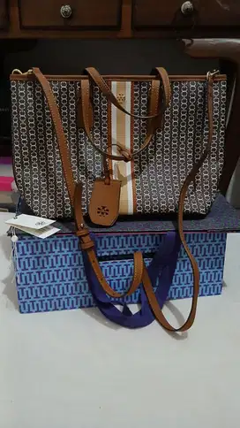 Jual Tas Canvas Small Top-Zip Tote ToryBurch Asli kondisi 99%