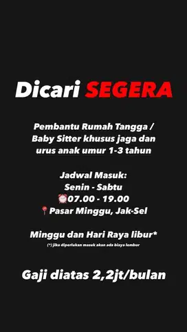 PEMBANTU RUMAH TANGGA (PRT) / BABY SITTER