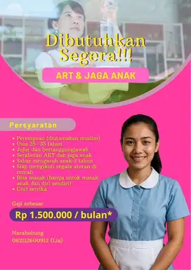 Dicari ART berpengalaman jaga anak