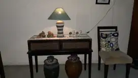 MEJA KONSUL CORAK ANYAMAN LOMBOK & LAMPU MEJA