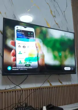 hasil pasang tv 75inch gantung dibackrod tembok pake bracket kuat aman