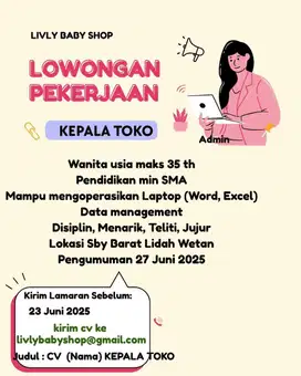 Lowongan Kepala Toko Admin sales