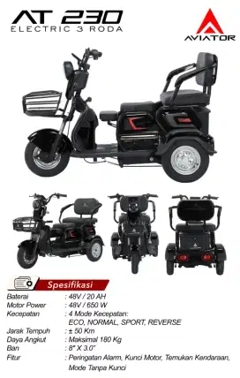 SEPEDA LISTRIK AT 230 ELECTRIC 3 RODA