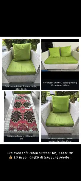 Sofa dan meja rotan 1 set