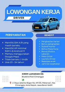 LOWONGAN DRIVER/SUPIR/SOPIR PROFESIONAL