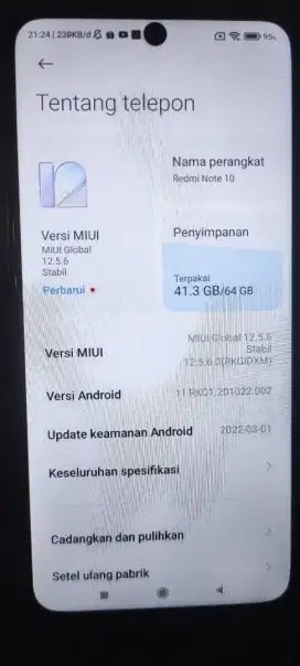 Jual handphone redmi note 10 4g bekas. Hijau toska normal