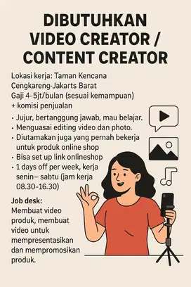 Lowongan Content Creator, Editor Photo dan Video