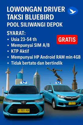 Lowongan Driver Taksi Bluebird Pool Siliwangi Depok Gratis Tanpa Biaya