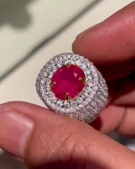 Permata Ruby Burma Mogok Ring Perak Micro Handmade
