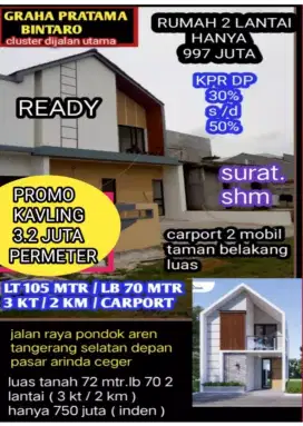 RUMAH 2 LANTAI MEWAH READY SIAP HUNI HNYA 970 JUTA