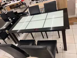 PROMO CUCI GUDANG !!! SELMA SET MEJA MAKAN KACA SHELDON - HITAM