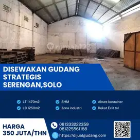 Sewa gudang strategis lokasi serangan Solo luas 1470 m