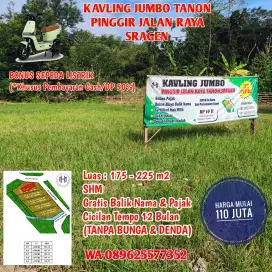 Dijual Tanah Kavling Pinggir Jalan, SHM, Tanon Sragen