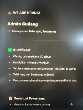 ADMIN GUDANG - BATUCEPER