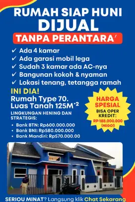 Rumah Type 70 – Garasi Luas, Lokasi Nyaman, Harga Di Bawah Appraisal!