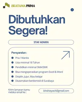 Dibutuhkan segera Staf Admin Office