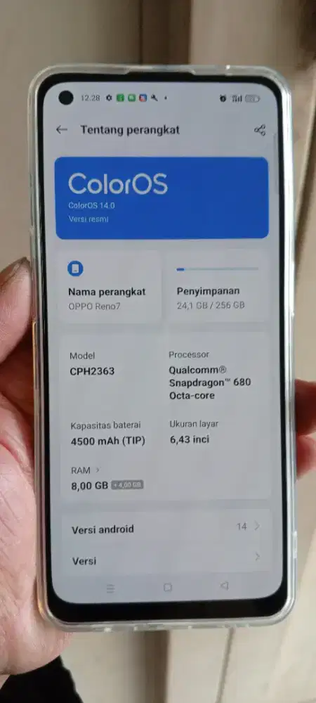 Oppo reno 7 ram 8/256 fulset