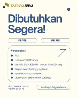 Dibutuhkan Driver dan Helper Untuk Kiriman
