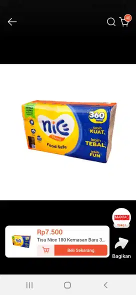Jual tisu nice i360 lembar,1 karton isi  60 pcs.