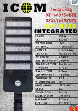 Lampu Tenaga Surya 2 in 1 IC-FIN 120W