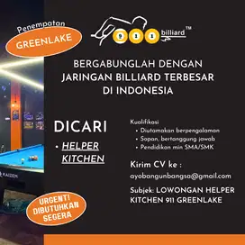 Lowongan kerja HELPER KITCHEN Billiard cabang Greenlake Tangerang