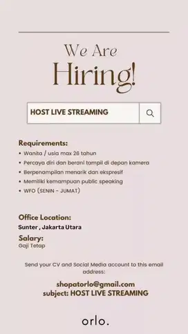 LOWONGAN PEKERJAAN HOST LIVE STREAMING