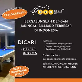 Lowongan kerja HELPER KITCHEN Billiard cabang Cengkareng Jakarta Barat