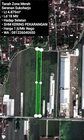Jual Tanah Zona Merah Siap Bangun Di Serenan Sukoharjo