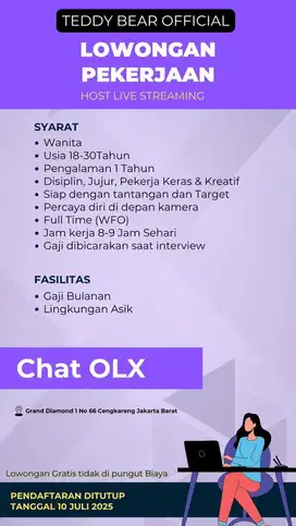 dibutuhkan segera host live streaming