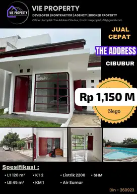 Jual Cepat Rumah Cantik Siap Huni Cluster Favorite. The Addres Cibubur