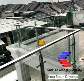 Railing Double Plat Lurus Model Kaca