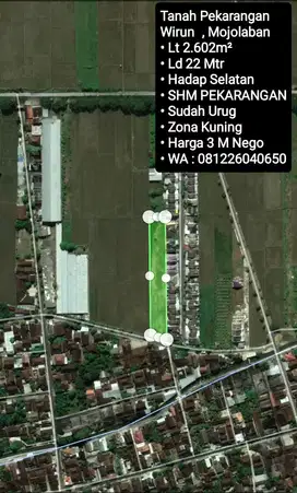 Jual Tanah Siap Bangun Area Wirun, Mojolaban
