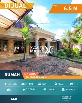 DIJUAL RUMAH LUAS, NYAMAN DAN ASRI AREA CENGGER AYAM, LOWOKWARU MALANG