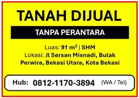 Dijual Tanah lokasi di Bulak Perwira, Jl Sersan Misnadi, Bekasi Utara