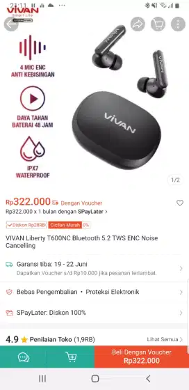 Headset tws bluetooth vivan t600nc