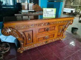 Bufet tv ukiran cinderella barang ready siap kirim full kayu jati