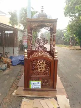 Mimbar masjid kuba ukiran motif terbaru full kayu jati